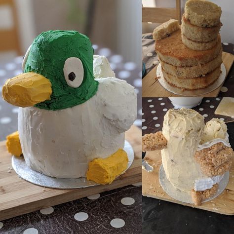 Duck Shaped Cake, Sarah And Duck Cake, Duck Pond Cake, Duck Birthday Cake, Goofy Cake, Pond Cake, Sarah Duck, Duck Cake, Shark Cake