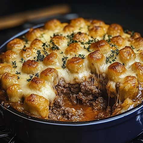 Delicious Angel Beef Casserole Angel Beef Casserole, Tater Tots Recipes, Tots Recipes, Bulk Meals, Cheeseburger Meatloaf, Baked Meatloaf, Beef Casseroles, Tater Tot Recipes, Fast Dinner