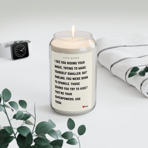 Love Note to Self Scented Candle on Not Dimming Your Light, 13.75oz Soy Wax Gift, Motivational Home Decor, Christmas Stocking Stuffer - Etsy Inspirational Candles, Love Note, Home Decor Christmas, Uplifting Messages, Christmas Stocking Stuffers, Beautiful Candles, Make It Through, Love Notes, Look At You