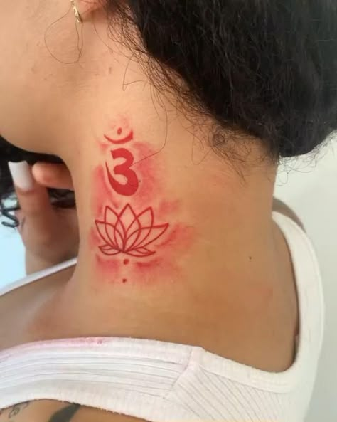 Flower Neck Tattoo, Small Dope Tattoos, Girl Thigh Tattoos, Girl Neck Tattoos, Behind Ear Tattoos, Cute Hand Tattoos, Pretty Hand Tattoos, Neck Tattoos Women, Red Ink Tattoos