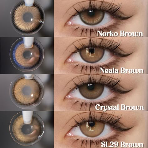 🥳Four recommended brown contacts with rim rings.😍 Each lens makes your eyes more attractive! 👁‍🗨-⁠ #NorkoBrown | 1 Year - $24.00⁠ 👁‍🗨-⁠ #NealaBrown | 1 Year - $27.00⁠ 👁‍🗨-⁠ #CrystalBrown | 1 Year - $26.00⁠ 👁‍🗨-⁠ #SL29Brown | 1 Year - $24.00⁠ 💗Follow @just4kira for more contacts and beauty⁠ ⁠. . . . #JUST4KIRA #coloredcontacts #browncontacts #browneyes #lenses #instagood #instalike #followme #instagram Hazel Brown Contact Lenses, Contacts For Brown Eyes, Eye Contacts Lenses, Color Eye Contacts, Brown Lens, Eye Contact Colors, Brown Eye Contacts, Lens For Brown Skin, Contacts For Black Women