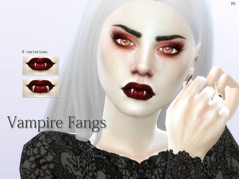 Fangs in 3 versions: Small | Medium | Large. All versions come in 2 color options.  Found in TSR Category 'Sims 4 Female Costume Makeup' Sims 4 Vampire, Fangs Teeth, Sims Accessories, Medieval Outfit, Female Costume, Red Goth, Sims 4 Tsr, Vampire Lips, Vampire Clothes