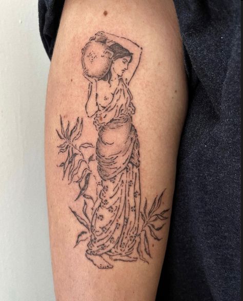 Circe Inspired Tattoo, Greek Lady Tattoo, Reinessance Tattoo, Pre Raphaelite Tattoo, Greek Women Tattoo, Circe Tattoo Design, Sims Tattoo Ideas Real, Circe Goddess Tattoo, Greek Woman Tattoo