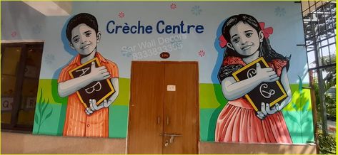 creche painting Painting For School, Daycare Logo, Leaf Font, School Wall Painting, School Wallpaper, School Decal, Painting School, Shivaji Maharaj Hd Wallpaper, School Drawing