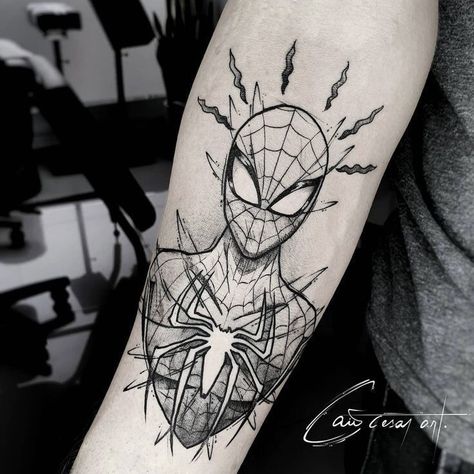 Spider Man Tattoo, Spiderman Tattoo, Avengers Tattoo, Nerdy Tattoos, Tattoo World, Man Tattoo, Nerd Tattoo, Scar Tattoo, Marvel Tattoos