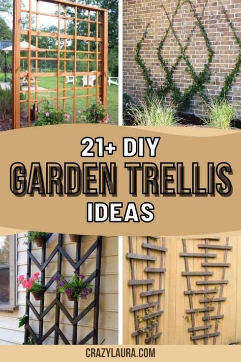 Want to add some room for those plants to grow in the backyard?? Check out the best DIY trellis ideas to transform your garden by going vertical! #trellis #diy #gardening Hanging Trellis Ideas, Wooden Trellis Ideas, Diy Trellis For Potted Plants, Homemade Trellis, Trellis Ideas Garden, Outdoor Trellis Ideas, Pumpkin Trellis, Cattle Panel Trellis, Wall Climbing Plants