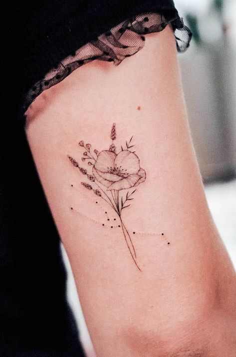 52 Gorgeous Taurus Tattoos with Meaning - Our Mindful Life Gratitude Tattoo With Flower, Taurus Zodiac Flower Tattoo, Taurus Floral Constellation Tattoo, Poppy Taurus Tattoo, Tatoos Woman Taurus, Capricorn Flower Tattoo For Women, Spiritual Taurus Tattoo, Daisy Taurus Tattoo, Taurus Ankle Tattoo