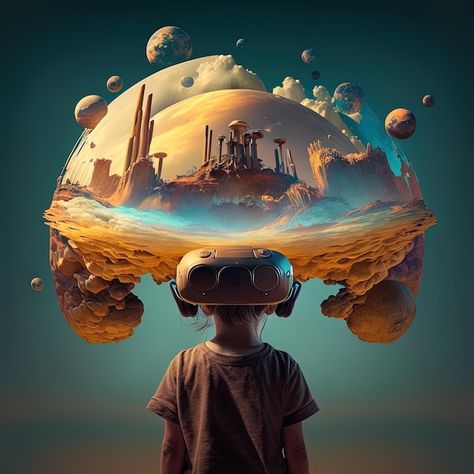 Photo children and the metaverse a child... | Premium Photo #Freepik #photo Meta Verse, The Metaverse, Dream World, Virtual Reality Headset, Design Posters, Iconic Photos, Graphic Design Posters, Vector Photo, Premium Photo