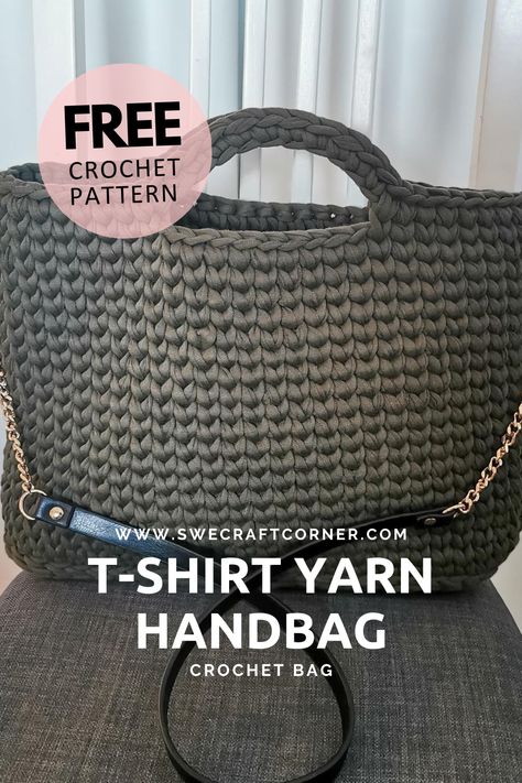 Crochet Tshirt Yarn Purse, Yarn Handbag, Yarn Tote Bag, Yarn Projects Crochet, Yarn Tote, Tshirt Yarn, Free Crochet Bag, Crochet T Shirts, Crochet Bag Pattern Free