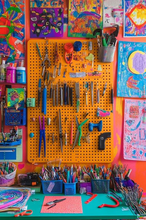 Transform your craft room with a custom DIY pegboard. A stylish way to keep your tools in check and boost creativity! 🎨🔨 #CraftRoomDesign #PegboardOrganization #DIYIdeas #CraftRoomGoals #FunctionalDecor Pegboard Bedroom Ideas, Craft Drawer Organization, Painted Pegboard, New Bedroom Furniture, Diy Pegboard, Sharpie Tie Dye, Paint Organization, Crafting Space, Pegboard Organization