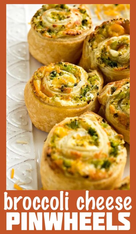 Broccoli Cheese Pinwheels - CPA: Certified Pastry Aficionado Pillsbury Pinwheel Recipes, Pinwheel Recipes With Crescent Rolls, Thanksgiving Pinwheels Appetizers, Easy Appetizers Puff Pastry, Broccoli Cheese Roll Ups, Baked Pinwheels Crescent Rolls, Pilsbury Pinwheel Recipes, Cream Cheese Pinwheels Crescent Rolls, Savory Roll Ups