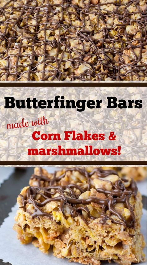 Butterfinger Treats, Cereal Ideas, Cornflake Recipes, Butterfinger Bars, Flake Recipes, Rice Krispies Treats, Krispies Treats, Marshmallow Treats, Cereal Treats