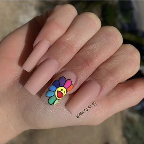 Murakami Nails Short, Retro Flower Nails, Murakami Nails, Arizona Nails, Ambre Nails, Acrylic Toe Nails, Long Acrylic Nail Designs, Drip Nails, Long Nail Designs