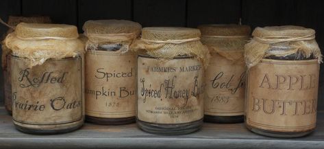 Primitive Labels, Canning Jar Labels, Prim Decor, Primitive Crafts, Primitive Home, Country Crafts, Jar Labels, Storage Jar, Mason Jar Crafts