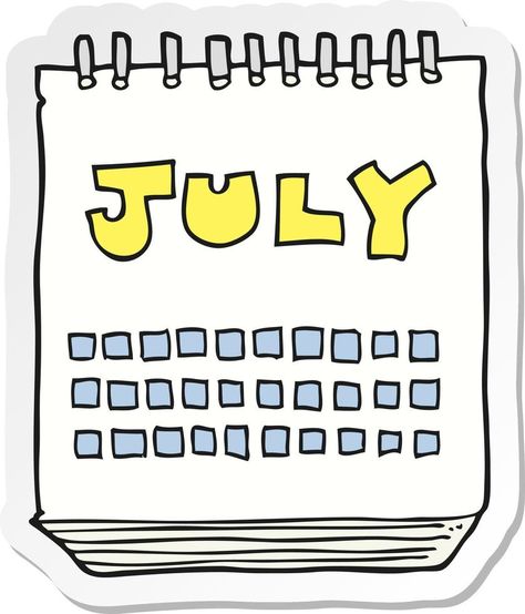 sticker of a cartoon calendar showing month of July July Calendar White Board, July Calander, July Month Calendar 2024, Cute July Calendar 2024, July 2021 Calendar, July Calendar, Month Of July, Tree Saw, Wedding People