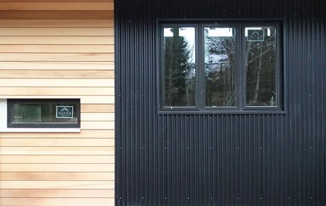 Clear Cedar & Black Corrugated Metal Siding | Heath Ashli | Flickr Black Corrugated Metal, Exterior Ranch Remodel, Modern House Remodel, Metal Siding House, Corrugated Metal Siding, Exterior House Siding, Shed Cabin, Tiny House Exterior, Siding Options