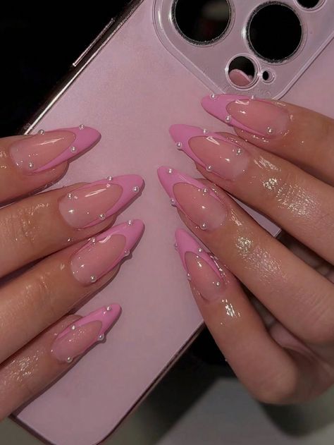 Almond Nails Designs Summer, Cute Almond Nails, Almond Nails Pink, Pink French Nails, Image Nails, Baby Pink Nails, Long Nail Designs, Almond Shape Nails, Pearl Nails