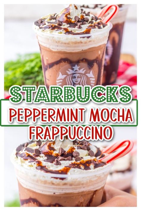 peppermint mocha frappe, starbucks copycat, starbucks frappuccino recipe, starbucks peppermint mocha, starbucks recipe Peppermint Mocha Frappuccino, Starbucks Frappuccino Recipe, Peppermint Whipped Cream, Starbucks Peppermint Mocha, Peppermint Syrup, Mocha Frappuccino, Frappuccino Recipe, Winter Drink, Starbucks Frappuccino