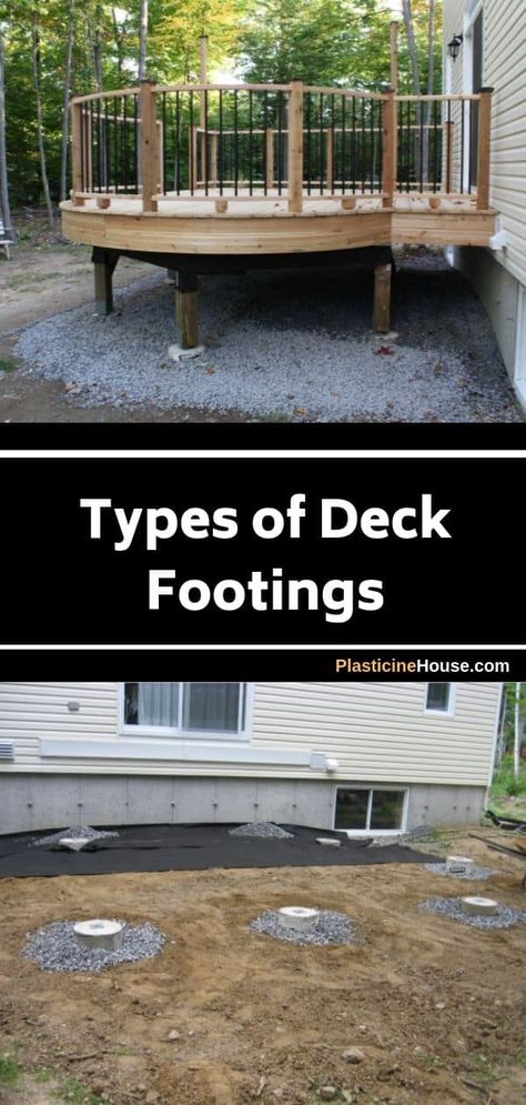 Deck Foundation Ideas, Basic Deck Ideas, Deck Footings How To Build, Greenhouse Mudroom, Wood Deck Plans, Deck Over Concrete, Deck Footings, Freestanding Deck, Ground Level Deck