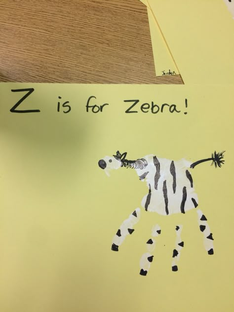 Z Is For Handprint Craft, Z Is For Craft Handprint, Zoo Handprint Craft, Y Is For Craft Handprint, Z Handprint Craft, Letter Z Handprint Craft, Zebra Handprint Craft, Letter Z Crafts For Toddlers, Letter Z Handprint