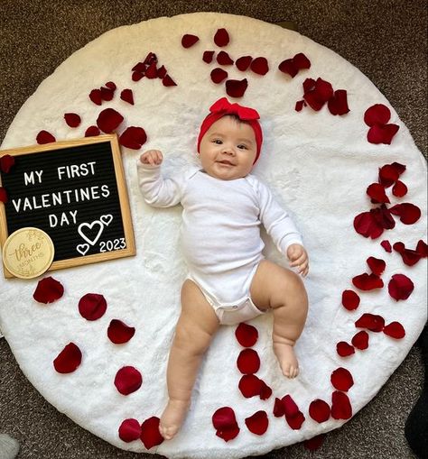 Rose Day Baby Photoshoot, Baby Pictures For Valentines Day, Diy Valentines Photoshoot Baby, 4 Month Baby Valentines Photoshoot, 2 Month Baby Picture Ideas Valentines, Valentines Babygirl Photoshoot, Dollar Tree Valentines Photo Shoot Baby, Valentines Day Baby Photoshoot At Home, 2 Month Valentines Pictures