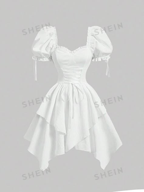 White Angel Aesthetic Outfit, Aesthetic Short Dresses, Puffy Short Dresses, Angel Outfit Ideas, Angelic Clothes, Cute Shein Dresses, Princess Short Dress, Cute Shein Outfits, Angelic Outfits