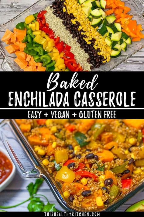 Vegan Enchilada Casserole [Oil Free] - This Healthy Kitchen Enchilada Casserole Vegan, Vegan Enchilada Pasta, Vegan Enchiladas Easy, Vegan Enchiladas Casserole, Vegan Taco Casserole, Vegan Mexican Casserole, Vegan Enchilada Casserole, Vegetarian Casseroles, Veggie Casseroles