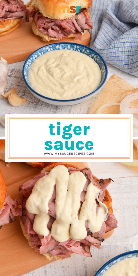 Tiger Sauce Recipe, Roast Beef Sandwich, Sandwich Sauces, Homemade Sauce Recipes, Dipping Sauces Recipes, Roast Beef Sandwiches, Homemade Condiments, Condiment Recipes, Marinade Sauce