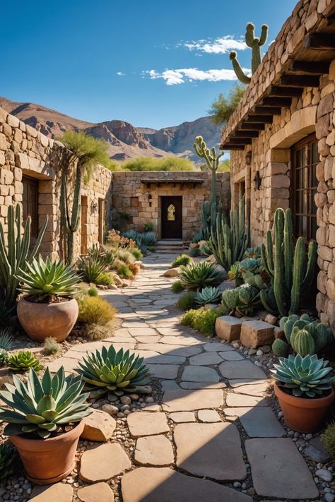 Southwestern Courtyard Ideas, Southwest Front Yard Landscaping, Desert Style Front Yard, Desert Style Landscaping, Southwest Landscape Ideas, Cactus Landscaping Front Yards, Arizona Front Yard Landscaping, Boulder Landscaping Ideas, Desert Front Yard