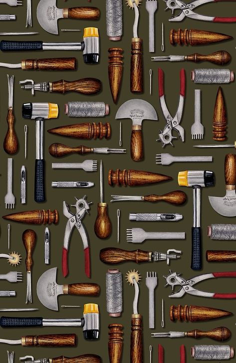 "Leatherworking Tools for Leather Craft" by somecallmebeth | Redbubble Beta Tools, Store Shelves Design, Leatherworking Tools, Leather Garments, Shelves Design, Old Crates, Jane Smith, Leather Tools, Car Backgrounds