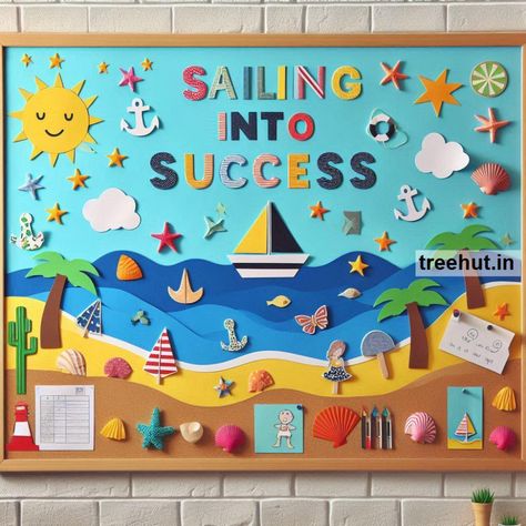 Beach Bulletin Board Ideas and Beach Door Décor | Beach Classroom Décor | Back to School Beach Classroom Decorations, Beach Bulletin Board Ideas, Beach Bulletin Boards, School Bulletin Board Ideas, Beach Classroom, Rainbow Bulletin Boards, Beach Door, Summer Bulletin Boards, Bulletin Boards Classroom Decor