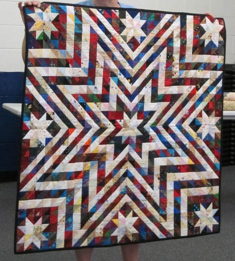 Exploding Star, Flag Quilt, Half Square Triangle Quilts, Quilt Of Valor, Patriotic Quilts, Star Quilt Patterns, Triangle Quilt, Patchwork Quilting, Star Quilts