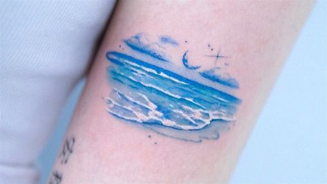 Zee Tattoo, Coordinates Tattoo, Inner Arm Tattoo, Sea Tattoo, Water Tattoo, Ocean Tattoos, Skeleton Hand Tattoo, Back Of Shoulder Tattoo, Beach Tattoo