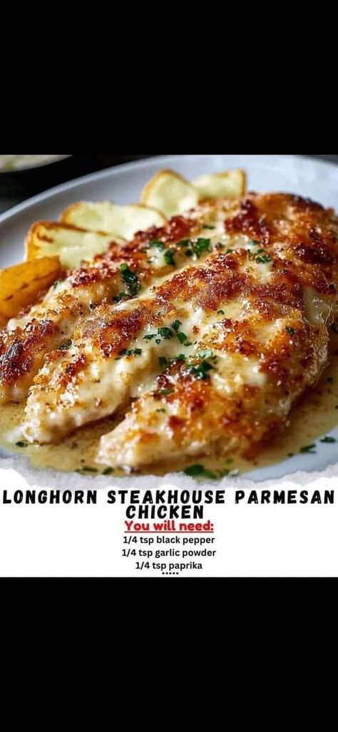 Tasty soul food Recipes 👑😋😋 | Longhorn Steakhouse Parmesan Chicken 🍗🧀 | Facebook Boneless Chicken Breast Recipes Easy, Boneless Skinless Chicken Breast Recipes, Skinless Chicken Breast Recipes, Chicken Boneless Breast Recipes, Longhorn Steakhouse, Chicken Breast Recipes Easy, Parmesan Chicken, Bariatric Recipes, Healthy Kitchen