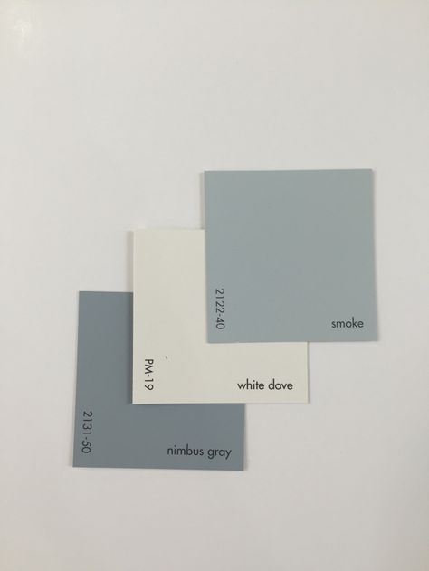 2131-50 Nimbus Gray paired with PM-19 White Dove and 2122-40 Smoke. Benjamin Moore Kitchen Paint Colors With Cherry, Interior Paint Colors For Living Room, Interior Paint Colors Schemes, Ideas For Kitchen, Paint Color Schemes, Neutral Paint Colors, Benjamin Moore Paint, Kitchen Paint Colors, Exterior Paint Colors For House