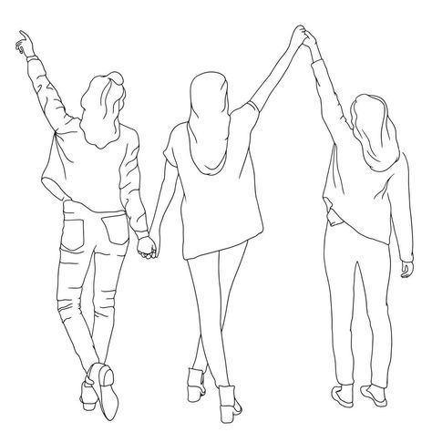 3 Sisters Drawing Sketches, Three Girls Drawing, Friendship Drawing, Person Sketch, Drawings To Trace, Hands Vector, Illustration Of People, Sisters Drawing, Beat Friends