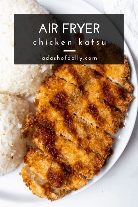 Air Fryer Chicken Katsu (with Gluten Free options) - a dash of dolly Chicken Tonkatsu Recipe, Air Fryer Chicken Katsu, Chicken Katsu Recipes, Katsu Recipes, Tonkatsu Sauce, Japanese Chicken, Chicken Katsu, Air Fryer Oven Recipes, Air Fried Chicken