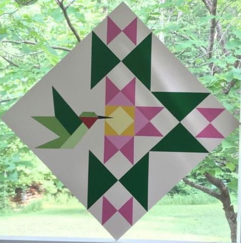 Not2Shabbee has Barn Quilts Hand Painted Hummingbird Pattern | Etsy Hummingbird Quilt, Wood Barn Quilt, Cabin Landscape, Hummingbird Pattern, Bird Barn, Barn Signs, Painted Barn Quilts, Barn Wood Crafts, Barn Quilt Designs