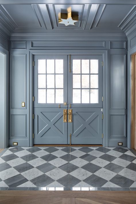 Checkered Floor, Ideas Entryway, Timeless Interior Design, Blue Doors, Checkerboard Floor, Double Entry, Timeless Interior, Dutch Door, Home Luxury