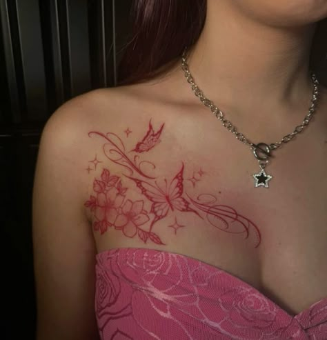 Tattoo Near Chest Women, Heart In Middle Of Chest Tattoo, Girly Edgy Tattoos, Rose Background Tattoo, Tattoos For Your Kids Women, Collar Bone Tattoo Aesthetic, Henna Designs Collar Bone, Henna On Collar Bone, Flowers On Collar Bone Tattoo