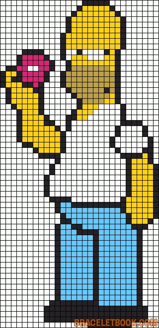 Free Homer Simpson with Donut Hama Perler Bead Pattern or Cross Stitch Chart Homer Simpson Cross Stitch, Homer Simpson Pixel Art, Cross Stitch Ideas, Crochet Heart Blanket, Kawaii Cross Stitch, Funny Cross Stitch, Funny Cross Stitch Patterns, Easy Pixel Art, Hama Beads Patterns