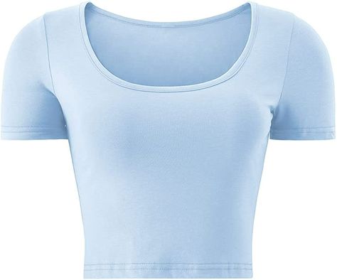 Light Blue Crop Top, Red And Black Shirt, Crop Tops For Women, Slim Fit Crop Top, Casual Preppy Outfits, Light Blue Shorts, Light Blue Shirts, Shirts For Teens, Blue Crop Tops