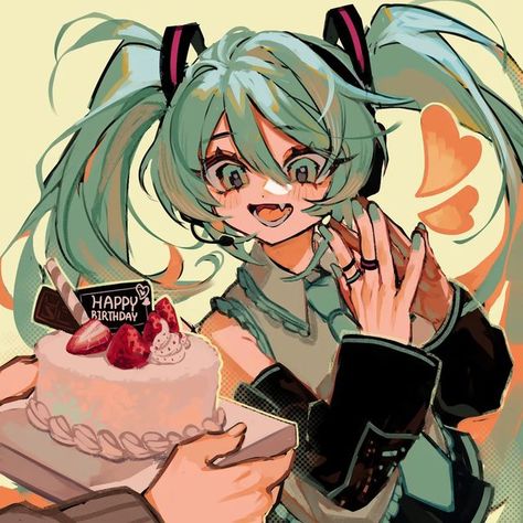 Drawings For Birthdays Art, Drawing Birthday Ideas, Miku Hatsune Pfp, Happy Reference, Anime Birthday Art, Birthday Drawing Reference, Miku Hatsune Fanart, Happy Birthday Fanart, Miku Pfp Fanart