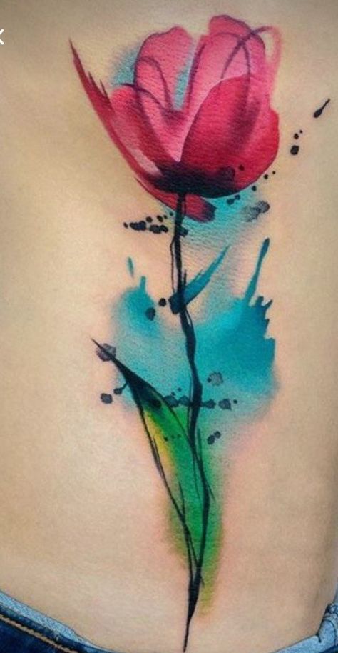 Abstract Flower Tattoos, Watercolor Heart Tattoos, Fine Tattoo, Tulip Tattoo, Watercolor Tattoo Flower, Flower Tattoo Shoulder, Tatuaje A Color, Tattoo Feminina, Ink Wash