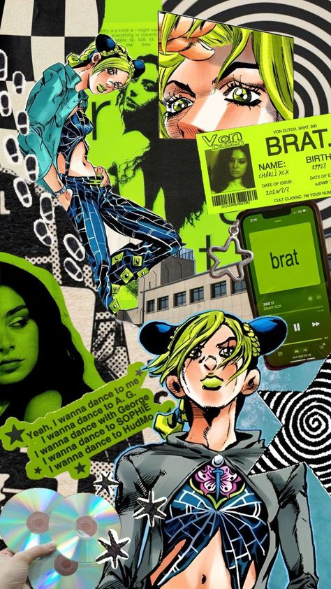 jolyne cujoh x brat | jjba ; charli xcx Jolyne Outfit Ideas, Jolyne And Jotaro Wallpaper, Jolyne Kujo Wallpaper Iphone, Jjba Phone Wallpaper, Jjba Landscape Wallpaper, Brat Wallpapers, Jolyne Kujo Gucci, Brat Aesthetic, Jolyne Cujoh