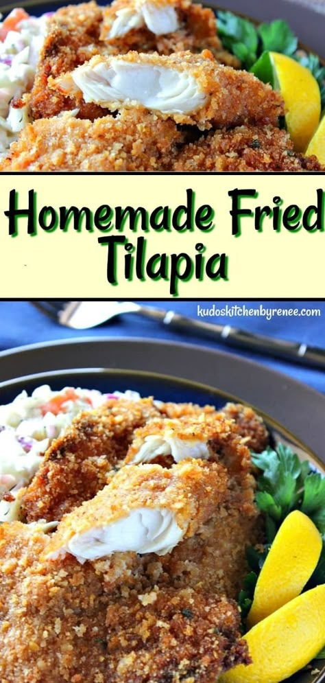 Pan Fried Tilapia Crispy, Fried Tilapia Recipes, Breaded Tilapia, Pan Fried Tilapia, Tilapia Recipes Easy, Fish Breading, Fried Tilapia, Tilapia Recipe, Fried Fish Recipes