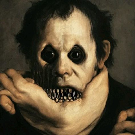 L Halloween Pfp, Teeth Horror Art, Creepy Smile Aesthetic, Body Horror Art Ideas, Horror Face Painting, Horror Drawing Reference, Gore Painting, Creepy Art Style, Gory Pfp