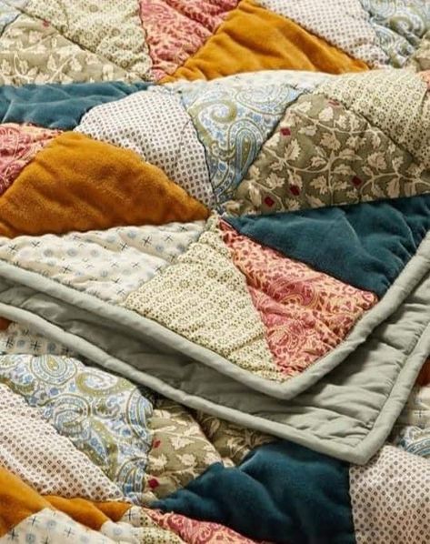 Quilting Aesthetic, Textured Bedspread, Cottagecore Quilt, Patchwork Blankets, Velvet Patchwork, Stitched Together, Quilt Square Patterns, Patchwork Blanket, Workers Rights