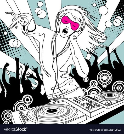 Dancing At A Party, Drawings With Meaning, Dj Mixer, Dj Art, Drawings For Boyfriend, Dance Images, Mermaid Coloring Pages, Drawing Vector, People Dancing