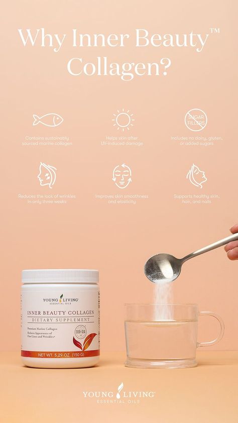 They say it’s the beauty on the inside that counts, but what if you could bring out your inner glow with a simple glass of water? Young Living’s new Inner Beauty Collagen maximizes the appearance of youthful-looking skin by delivering high-quality collagen to the body. Visit our blog to learn more! Health Benefits Of Collagen, Postpartum Hair, Collagen Drink, Collagen Benefits, Sparkling Drinks, Inner Glow, Beauty Supplements, Collagen Supplements, Collagen Powder